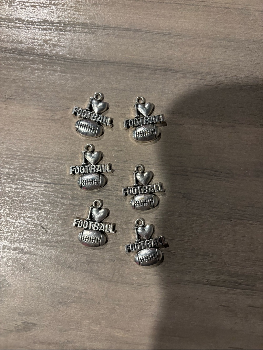 Set of 6 Silver 'I ♥ Football' Charms